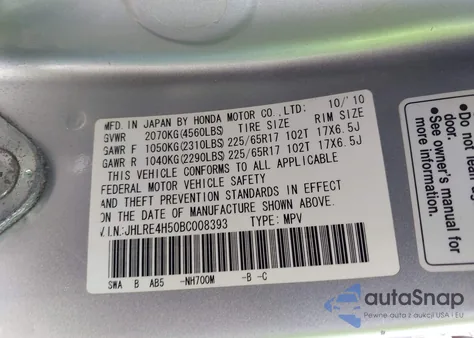 2011 Honda Cr-V Ex from USA, damaged, VIN JHLRE4H50BC008393